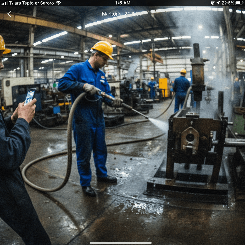 Confined-space cleaning inside process tank with certified technician